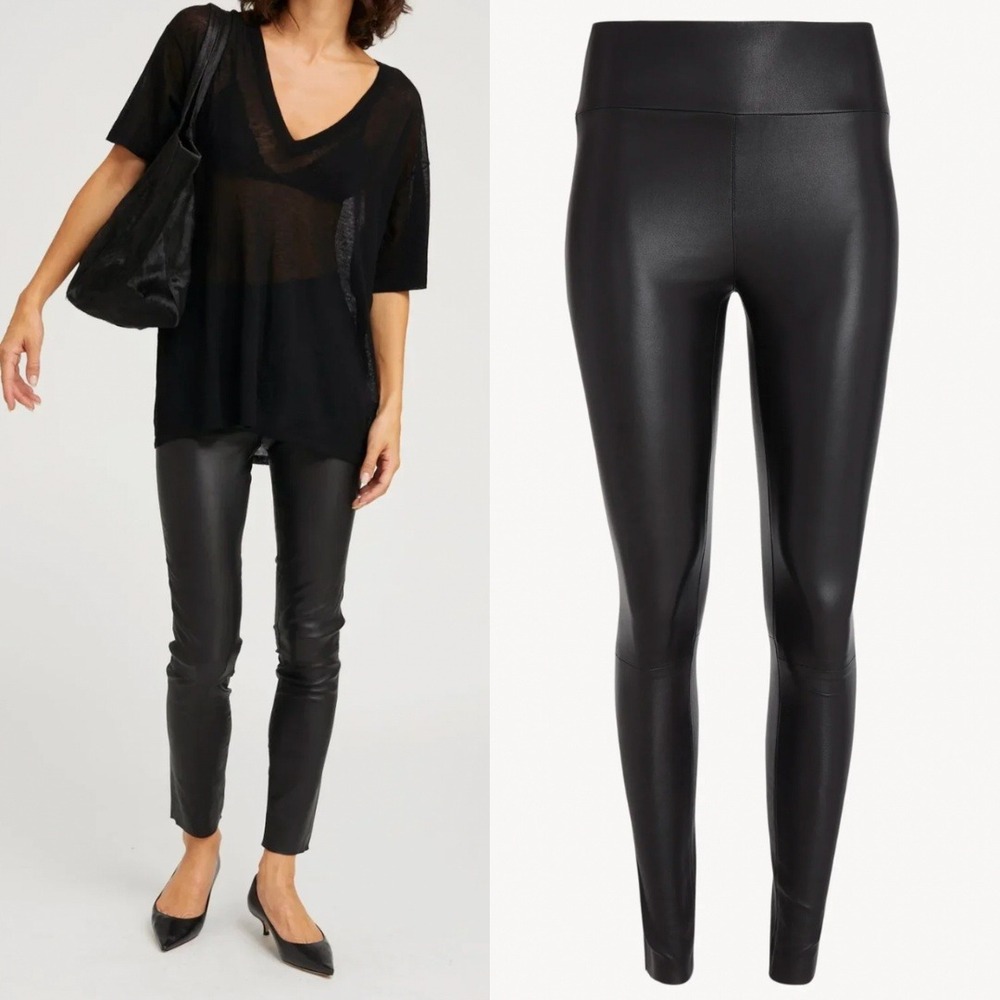 SPRWMN Leggings Black 100% Lamb Leather High Waist Ankle Leggings Size M